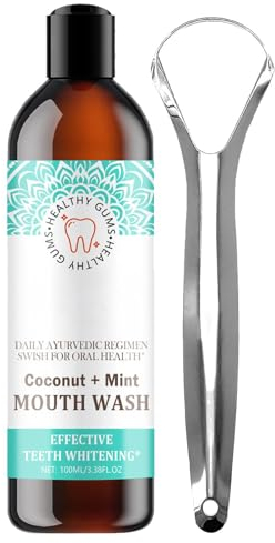 100ml Kokosöl Mundspülung für Zähne, Minzöl Mundwasser mit Zungenschaber, Ölziehen mit Zungenschaber, Mundspülung für Frischen Atem Zahnaufhellung und gesünderes Zahnfleisch und Zähne