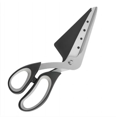 Cortador de pizza y servidor 2 en 1, hoja de acero inoxidable, mango ergonómico de agarre suave, fácil de limpiar, combo de tijeras y espátula, herramienta de cocina multiusos