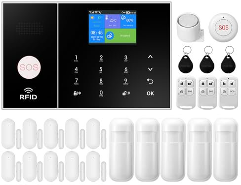 XNY 2G Komplettes Alarmsystem, WLAN Drahtlose Alarmanlage für Haus & Wohnung mit APP, 24-Teiliges Hausalarmanlage Set mit Sirene, Bewegungsmelder, Tür Sensoren, Fernbedienung, Funktioniert mit Alexa