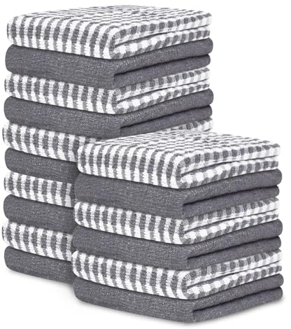 GC GAVENO CAVAILIA Large Tea Towels Pack of 16 | 46 x 65 Cm Charcoal Check Tea Towels Bar Kitchen Towels Set | Absorbent Chef Tea Towel Dish Cloths | 35% Polyester, 65% Cotton Dish Towels