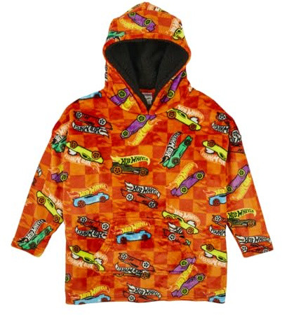 Hot Wheels Hoodie For Kids | Boys Oversized Hoodie Soft Fleece Blanket | Sherpa Hood Lining | Car Gift For Boys | One Size Fits All Age 4-10 Years Orange