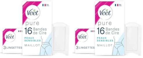 VEET PURE - Lot de 2-16 Bandes de cire froide Maillot - Peaux Sensibles - Recommandés par les Dermatologues - Epilation Longue Durée