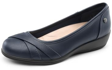 DREAM PAIRS Bailarinas Zapatos Planos Comodas con Tacones de Cuña Comodas con Plantilla Acholchada Clasico,Size 37,Armada,DWUMFA2503