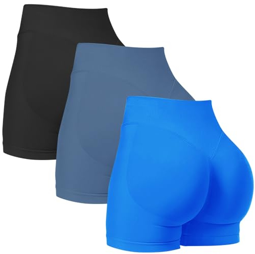 Women's 3 Piece Gym Shorts Seamless Scrunch Butt Lifting High Waisted Workout Biker Booty Yoga Cycling Sports Shorts