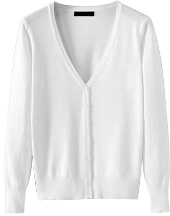 Cardigan da donna leggero con scollo a V (disponibile in taglie forti) cardigan in cotone con scollo a V, bianco, 3XL