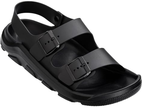 Harssidanzar Sommer Herren Sandalen Doppelte Schnalle Verstellbare Rutschen Flache Strandsandalen KM242EU,Schwarz, Größe 43