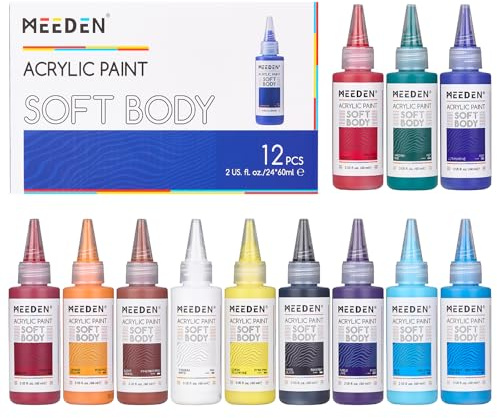 MEEDEN Soft Body Acrylic Paints Set: 12 Matte Finish Colors x 60ml/2oz Fluid Acrylic Paints for Art Painting on Canvas Wood & Glass for Students Adults Artists