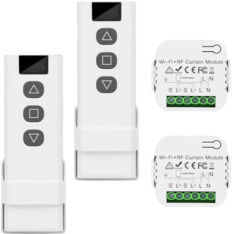2 Pezzi Interruttore Tapparelle WiFi, con Telecomandi RF e Modulo Ricevitore, Controllo Tapparelle Elettriche per Tende e Persiane, 433MHz Modulo Comando Timer, Smart Life Dispositivi