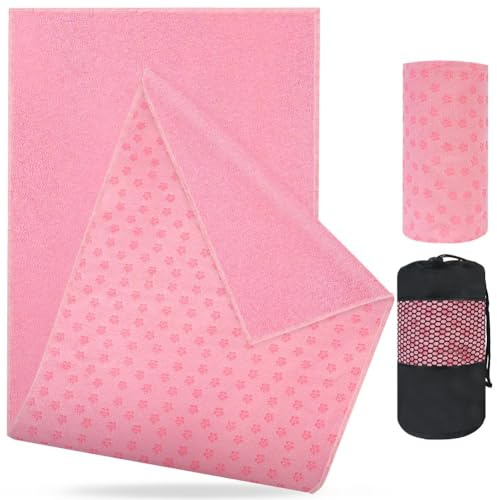 flintronic Telo per Yoga, Antiscivolo Asciugamano da Yoga, 183 * 63cm Portable Breathable Mat Towel, Morbido Tappetino da yoga per Pilates Fitness (Rosa)