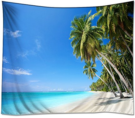 YISUMEI 150x230 cm Tapisserie Wandteppich Wandbehang Tabelle Vorhang Wand Decor Tisch Couch Bezug Picknick Decke Beach Überwurf Palme Strand Blauer Himmel
