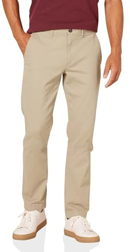 Amazon Essentials Pantalones chinos de pitillo, elásticos, informales Hombre, Marrón Caqui, 32W / 30L