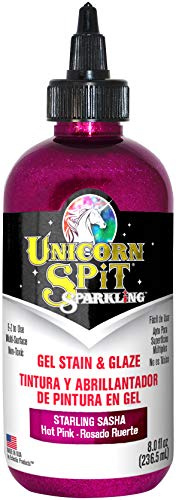 Unicorn Spit Sparkling Starling Sasha Pink Gel Stain, Glitter Paint and Vibrant Glaze for Wood, Multi Surface Crafting Finish, 236ml