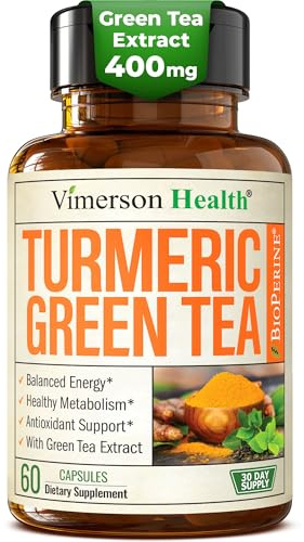 Turmeric Curcumin Supplement with Green Tea Extract (ECGC) & Vitamin C for Joint Health, Energy & Inflammation Balance - Organic Tumeric Curcumin with Black Pepper - Gluten-Free, Non-GMO - 60 Capsules