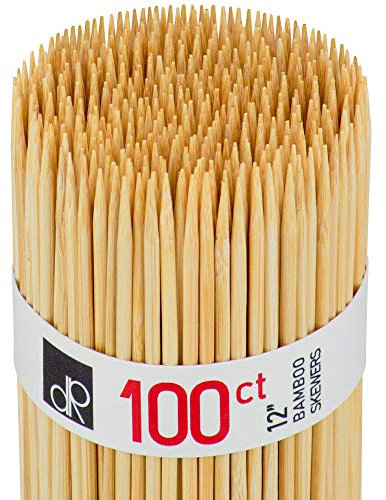 DecorRack 100 Pack Natural Bamboo Skewers 30cm, Long Wooden Skewer Sticks for BBQ, Kebab, Grilling, Marshmallows, Smores, Fruits, Appetizers, Fondue, DIY Crafting, Barbecue Accessories (100 Pack)