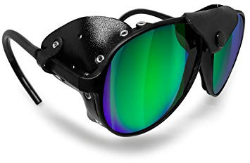 BERTONI Glacier Polarized Sunglasses for Mountain Hiking Trekking Ski mod ALPS Italy (Black - Polarized Green Mirror)