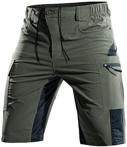 Cycorld Kurze-Hosen-Herren,Wanderhose MTB Hose Herren Kurz Atmungsaktiv Schnelltrocknende Bermuda Cargo Shorts Arbeitshosen Männer Kurz Radhose Fahrradhose Mountainbike(Grün,XXL)