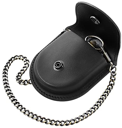 Tiong Vintage PU Leather Holder Waist Bag - 45mm Pocket Watch Storage Case Protector with Chain