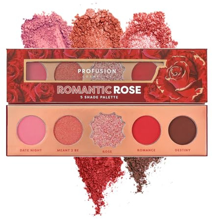 Profusion Cosmetics Blooming Hues - 5 Highly Pigmented Shades Eyeshadow Palette with Built-In Mirror, Multi-Finish & Long-Wearing Formula, Blendable, Vegan & Cruelty-Free Makeup (Romantic Rose)
