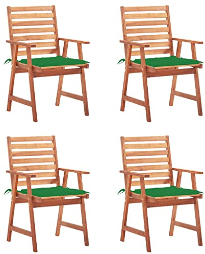 Rillbus Garten-Essstühle 4er Set Gartenstühle Balkonstühle Gartensessel Armlehnen mit Sitzkissen in Grün, Gartenmöbel Loungesessel Outdoor Stühle, Massivholz Akazie 56x62x92cm