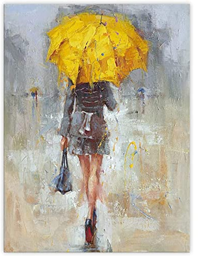 Lienzo Abstracto Arte De Pared Un Paseo Lluvioso Chica Con Paraguas Amarillo Pintura Al óLeo Cuadros De Mujer Obra De Arte Moderna Decoracion Del Hogar Sala De Estar Dormitorio Sin Marco 40×50cm
