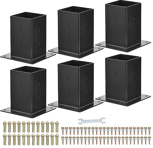 QUARKZMAN 4x4 Poste Base 6uds, Interior Tamaño 3.6 x 3.6 Pulgadas, Negro Polvo Revestido Cubierta Poste Base Poste Soportes con Tornillos para Cubierta Barandilla, Tronco Cabaña Exterior