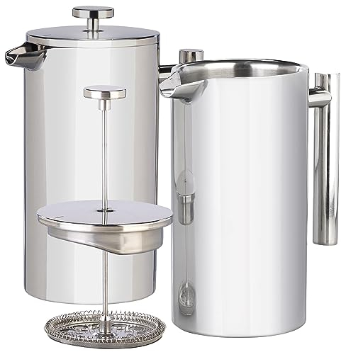 Rosenstein & Söhne Frenchpress-Kanne: 2er Set French-Press, 1,5 Liter, doppelwandig, Edelstahl (French-Press-Kaffeebereiter, Kaffeebereiter Thermo, Kaffeemaschine)