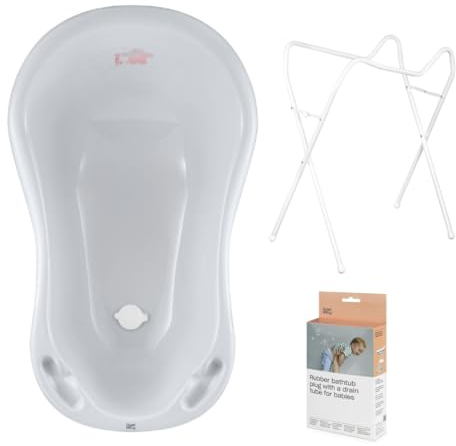 Hylat Baby Badewanne mit Gestell und Abfluss - TÜV Rheinland zertifiziert - ergonomisch und komfortabel für Neugeborene und Babys - Lite-Kollektion - Farbe: Grau, Motiv: Friends