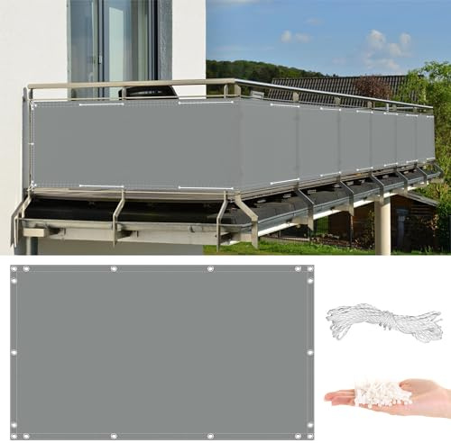 AYLFBFU Privacidad de Balcón y Pantallas 80x150cm, HDPE Protección UV, Resistente al Viento Malla Protectora Balcon Sujetacables Adjundas para Jardín Balcón Terraza, Gris Claro