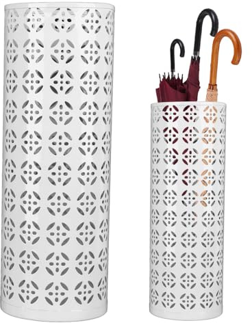 Fabater Umbrella Stand, Metal Umbrella Holder, Indoor Umbrella Rack Organizer with Hollow Design, Umbrella Storage for Entryway, Office, Home (White)