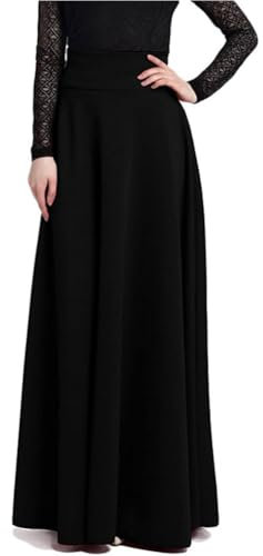 Maxi Rock Damen Hohe Taille Elegant A-Linie Einfarbig Lange Röcke Rot Schwarz Maxirock Schwarz L