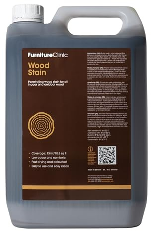 Furniture Clinic Wood Stain (Dark Oak) – Fast Drying, Highly Concentrated, and Easy-to-Apply Wood Stain for All Indoor & Outdoor Wood – Water Based & Non-Toxic – 5L