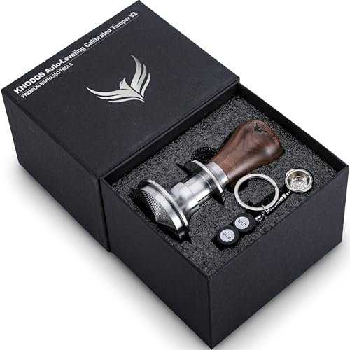 KNODOS 58.5mm Tamper with Walnut Handle Self Leveling & Double Spring Loaded Calibrated Design – Fits 58mm Portafilters for Precise Consistent Shots