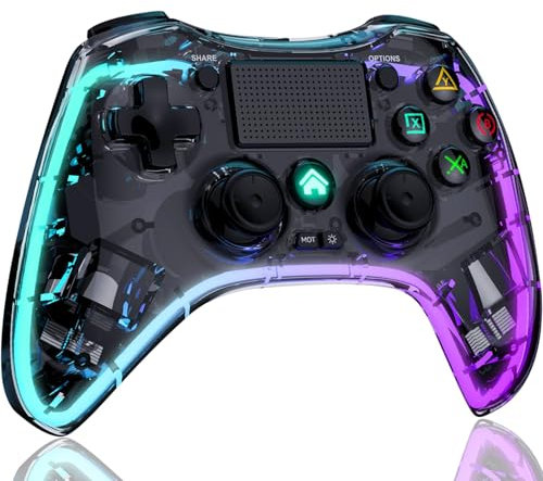 Shiptree Wireless Controller für PS-4, LED RGB Game Controller Kompatibel mit PS-4/Slim/Pro/PC mit Turbo/Makro/Dual Vibration/6-Achsen Gyro Sensor/Touchpanel/RGB-LED/Audio Jack