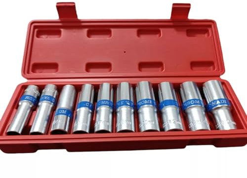 Set 10 Chiavi a Bussola Lunghe 1/2'' da 12 a 24 mm – Bussola Esagonale in Acciaio Cr-V – Compatibili con Avvitatore e Trapano – Con Custodia Compatta – Kit Professionale Meccanico
