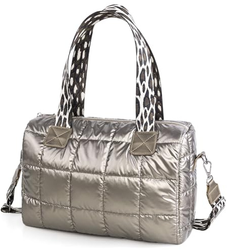CANBOX Puffer Bag, Bolso Acolchado con Cremallera, Bolso de Hombro Acolchado Dorado, Bolso de Hombro Bolso Shopper para Mujer