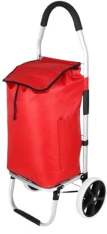 AMULONG Chariot de Course Chariot De Courses Pliable Solide avec Sac, Chariot À Bagages Multifonctionnel avec Roue Chariot Marché(Rot)