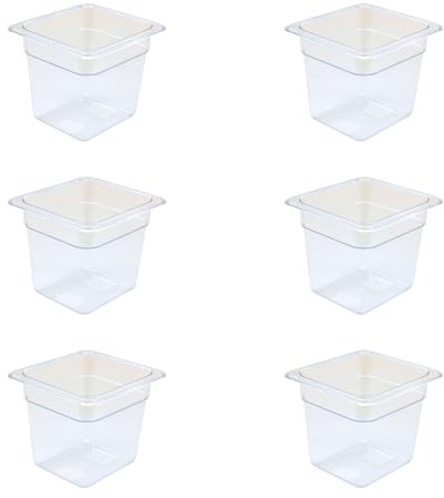 AcMax 6 recipientes Gastronorm GN 1/6 de policarbonato GN, 2,4 litros, profundidad de 150 mm, plástico