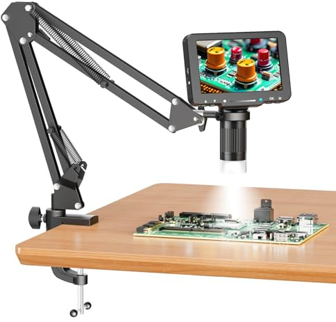 Aikokkl 5 LCD Digital Soldering Microscope with Flexible Stand, 1000X Magnification for Electronics Repair & Coins, 1080P PC View, 8 LEDs (Micro SD Card Not Included)