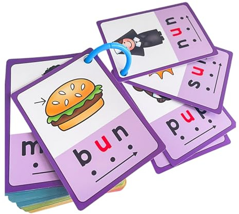 Phonics Flashcards - Herramienta educativa para niños, CVC, palabras, tarjetas de aprendizaje para aprender a leer, palabras de vista para aprender idiomas, herramienta educativa fonética para niños