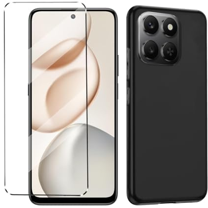 HuiYouMY 2-in-1 Case Compatible with Honor 400 Smart Phone cover with 1 Pack Tempered Glass Screen Protector for Honor 400 Smart, Slim Fit Soft TPU Shockproof Anti-Scratch Phone Case - Black