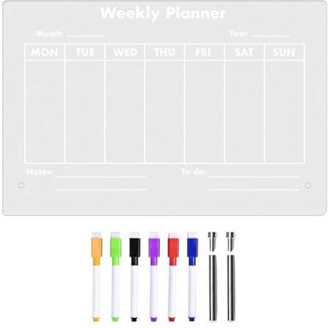 Calendario de escritorio acrílico, calendario semanal de borrado en, pizarra con marcadores de 6 colores y pizarra con lista de tareas para dormitorio, escritorio, hogar, escuela