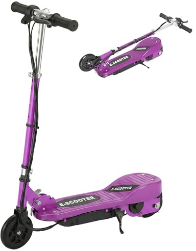 HOMCOM Kids Electric Scooter, 5.5 Inch Foldable Kids Scooter for Ages 7-14, 120W Motor, Up to 12km/h, 10km Range, Adjustable Height, Purple