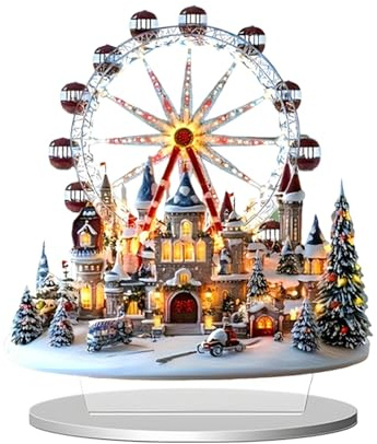Decoración Navideña Carrusel, Figura Navideña, Noria Acrílico 2D para Mesa, Ideal para Escaparates Y Habitaciones Navideñas