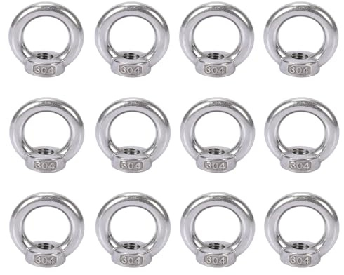 Ringmutter M8, 12 stycken 304 rostfritt stål gänga öglemor, ringöglor ögonmuttrar ringskruvar, ringmuttrar för fastsättning hängande ornament blomkrukor gungställ