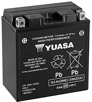 Yuasa YTX20CH 12V 270 CCA Batería VRLA AGM para moto de alto rendimiento y libre de mantenimiento