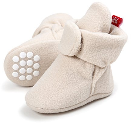 TMEOG Unisex-Baby Neugeborenes Fleece Booties Bio Baumwoll-Futter und rutschfeste Greifer Winterschuhe (C_Beige, 6_Months)