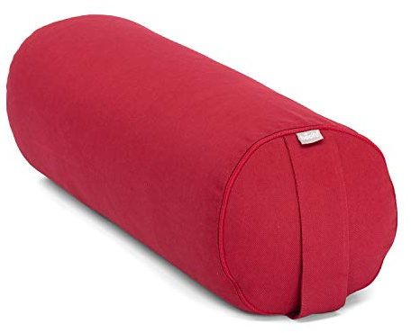 Bodhi | Yoga Bolster ECO | 100% Bio-Baumwolle | Yogarolle mit Bio Dinkelfüllung | Waschbarer Bezug | Yogakissen rund für Restoratives Yoga Übungen | Groß ca. 65 x 22 cm | Bordeaux