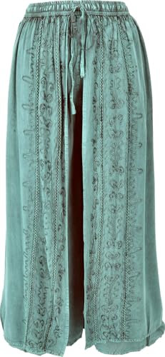 GURU SHOP Palazzohose, Langer Boho Hosenrock, Orienthose, Bestickte Sommerhose - Aqua, Damen, Synthetisch