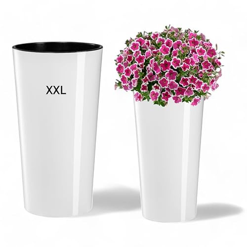 MELTOM Blumenkübel Rund Hochglanz Slim Blumentopf mit Herausnehmbaren Einsatz Größe XXL/DxH: 40 x 75 cm Weiß