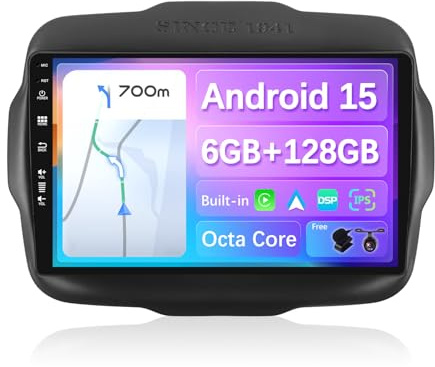 JOYX - [6G+128G] - Android 15 Autoradio Pour Jeep Renegade (2015-2018) - INTEGRE DSP/Carplay/Android Auto - GRATUITES LED Caméra MIC - 2 Din 9 Pouce -Soutien Dab Volant WLAN 4G BT 360-Caméra Fast-boot